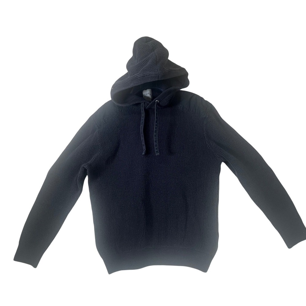 H&M LOGG‎ Mens Medium Blue Cotton Knit Waffle Hoodie Pullover Long Sleeve